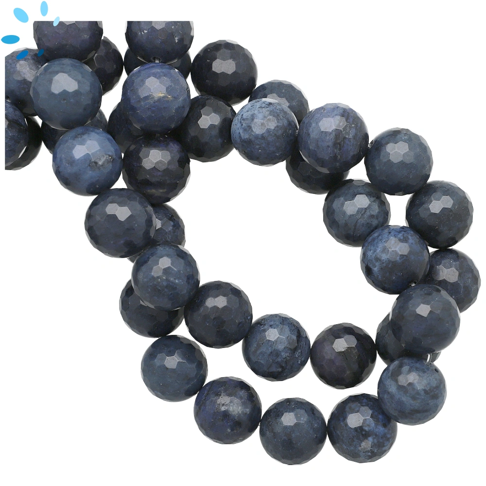 Dumortierite Blue Quartz Faceted Round Top to Bottom Drilled Beads 16mm - 16 Inch Strand
