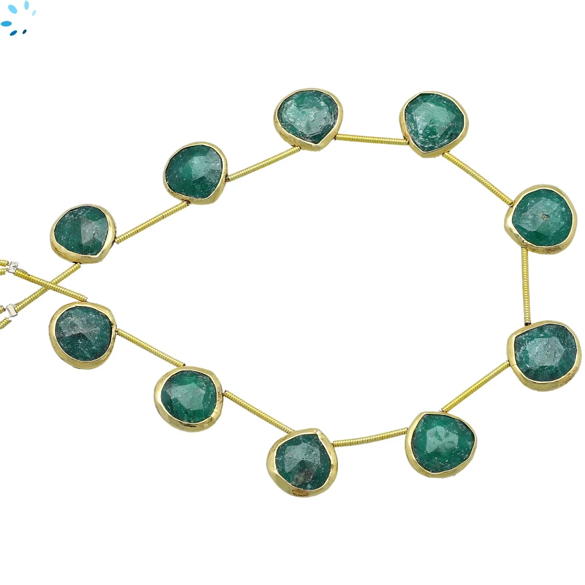 Emerald Dyed Corundum Faceted Heart Bezel Set Beads 12mm Top Drilled - 18k Gold Plated Sterling Silver