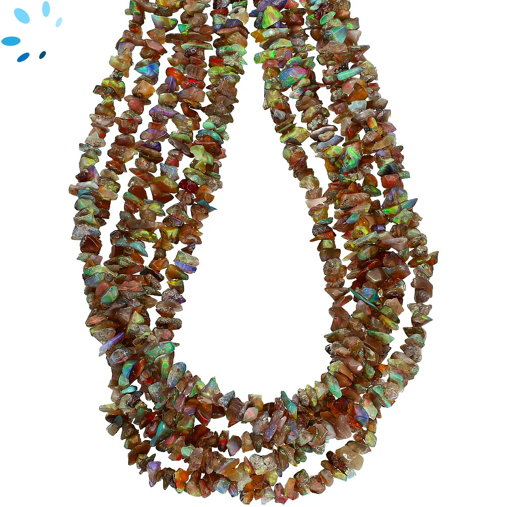 Ethiopian Opal Smooth Chips Center Drilled Beads 4mm - 14 Inch Strand