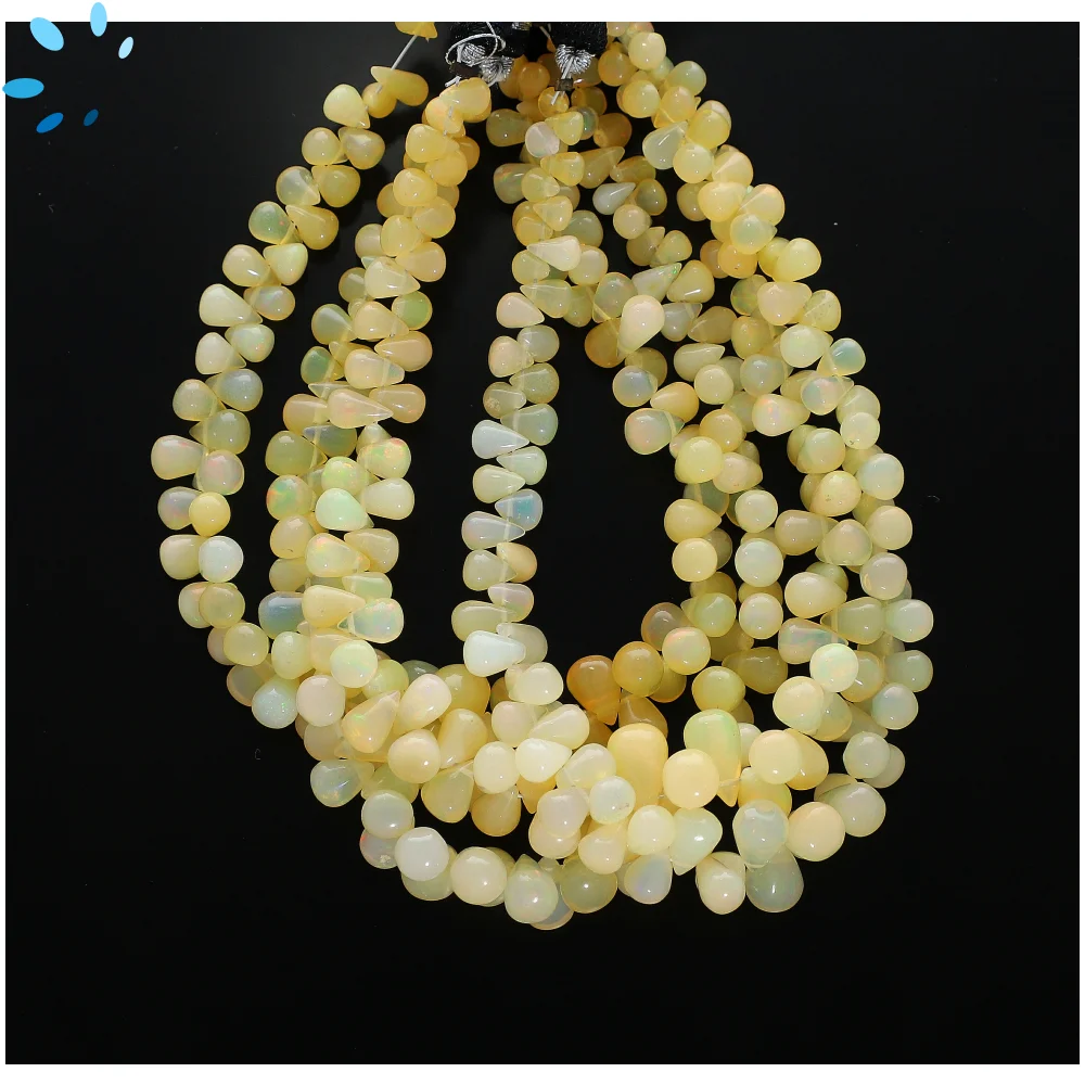 Ethiopian Opal Smooth Drop Top Drilled Beads 6x4 - 8x6mm - 8 Inch Strand
