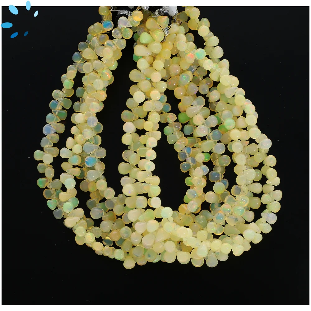 Ethiopian Opal Smooth Drop Top Drilled Beads 6x4mm - 8 Inch Strand
