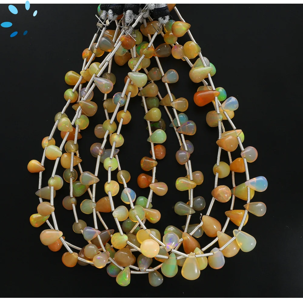 Ethiopian Opal Smooth Drop Top Drilled Beads 7x5 - 9x7mm - 8 Inch Strand