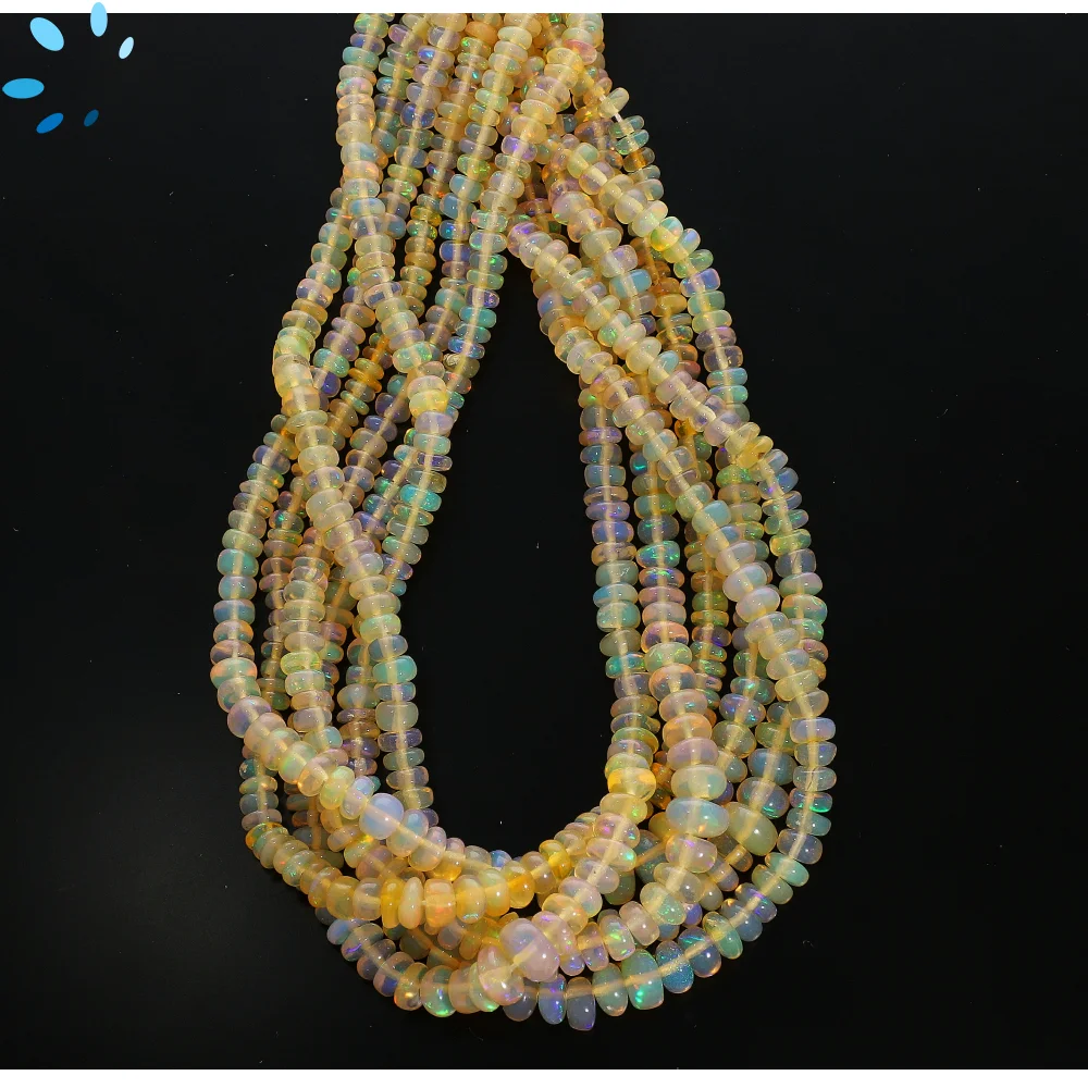 Ethiopian Opal Smooth Rondelle Center Drilled Beads 4mm - 13 Inch Strand