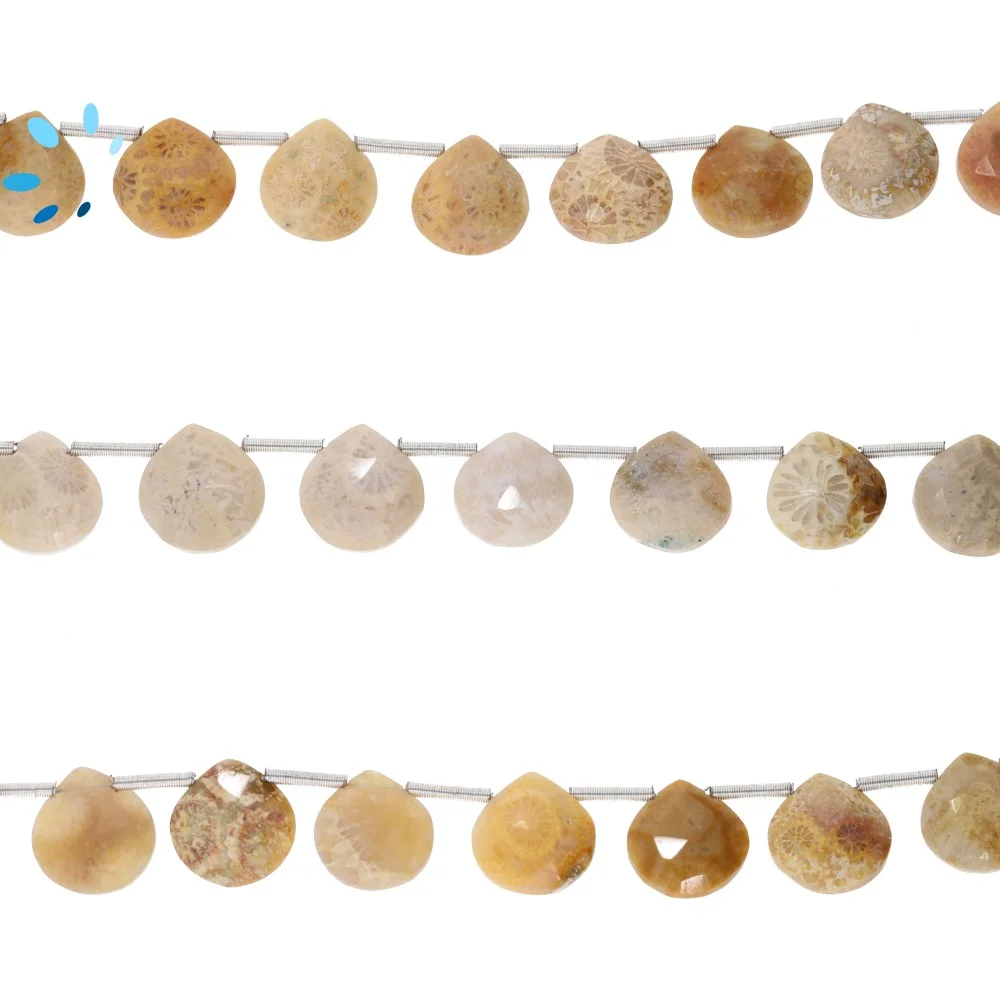 Flower Jasper Faceted Heart Top Drilled Beads 9mm - 8 Inch Strand