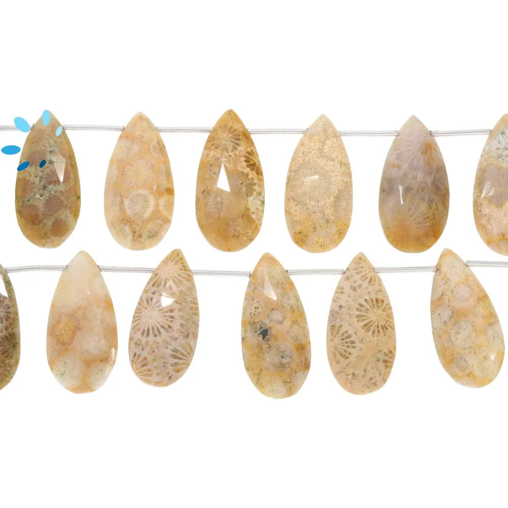 Flower Jasper Faceted Pear Top Drilled Beads 13x10 - 15x12mm - 8 Inch Strand