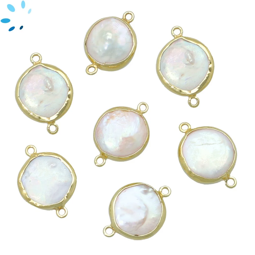 Freshwater Pearl Coin Connector 12-13mm 18k Gold Plated Sterling Silver - Set of 2