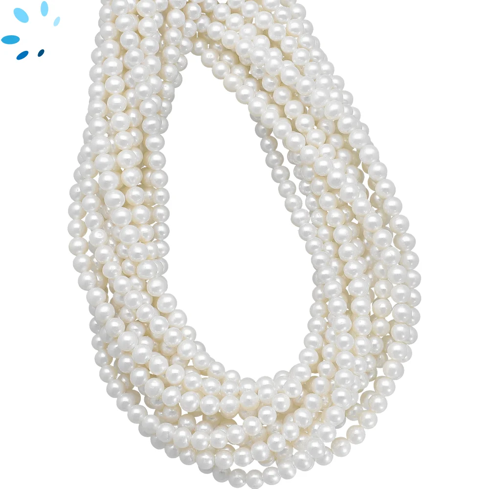 Freshwater Pearl Smooth Round Top to Bottom Drilled Beads 4mm - 14 Inch Strand