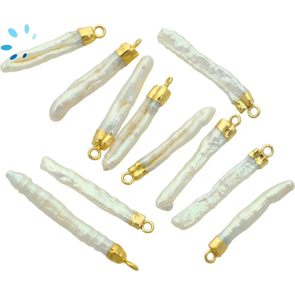 Freshwater Pearl Stick Charm Pendant 22x4 - 25x6mm 18k Gold Electroplated -  Set of 4