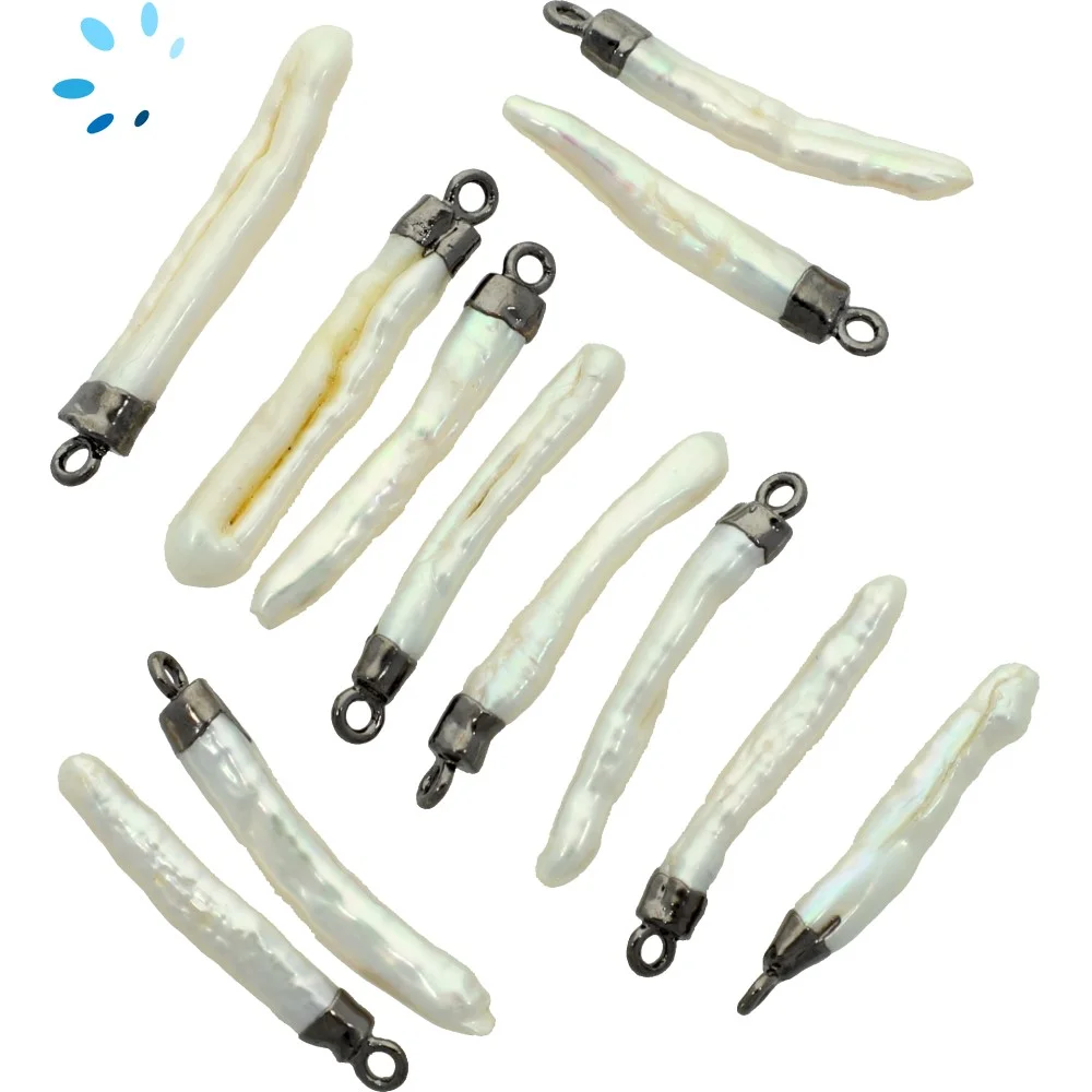 Freshwater Pearl Stick Pendant Charm  22x4 - 25x6mm Black Rhodium Electroplated -  Set of 4