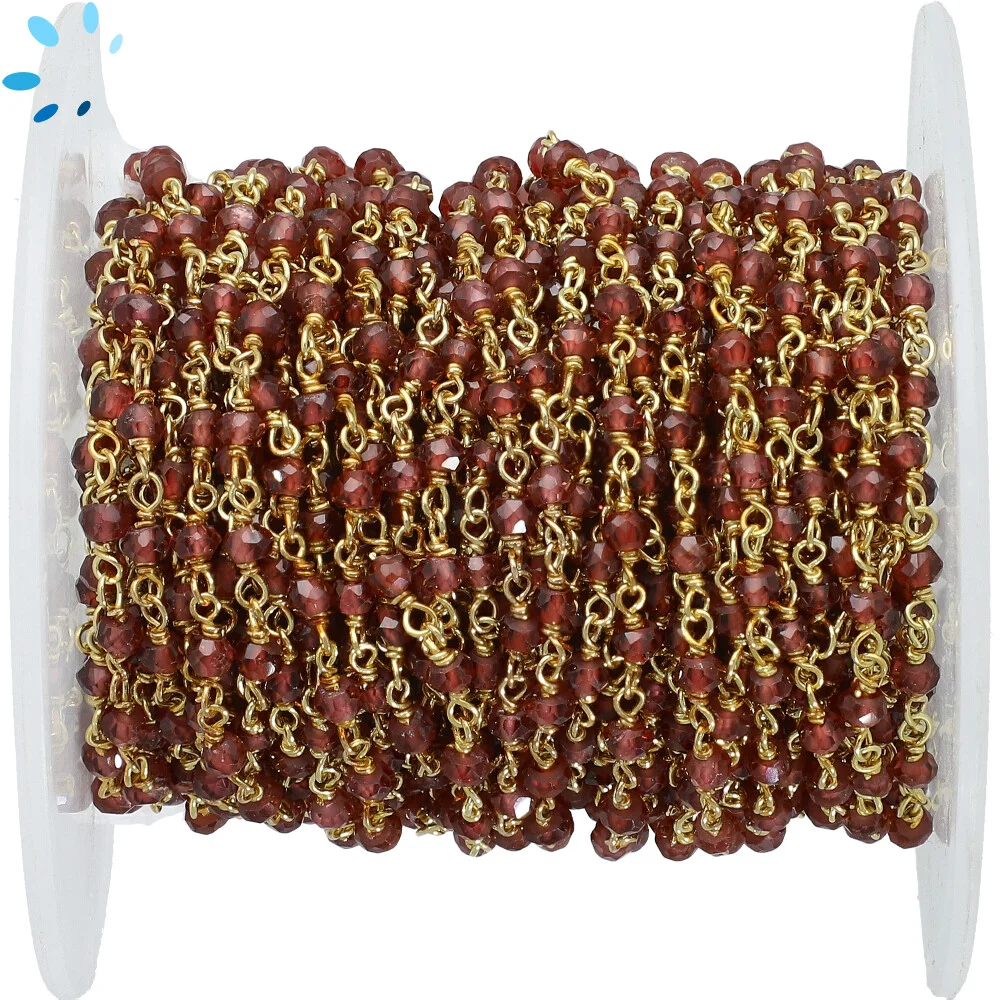 Garnet Faceted Button 3.5 mm Sterling Silver Gold Plated Chain Sold By Foot-Gold Plated