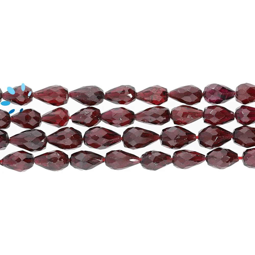 Garnet Faceted Drop Top to Bottom Drilled Beads 9x6mm - 8 Inch Strand