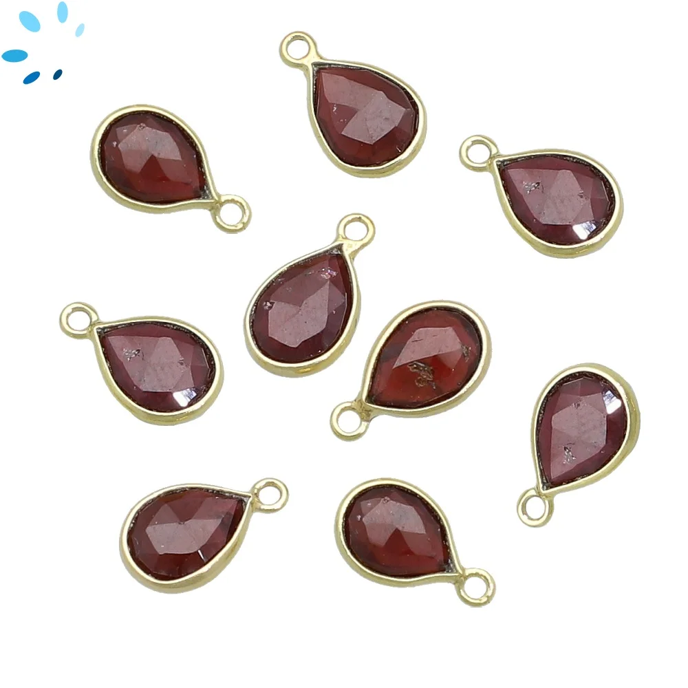 Garnet Pear Bezel Charm Pendant 10x8mm - 18k Gold Plated Sterling Silver - Set of 4