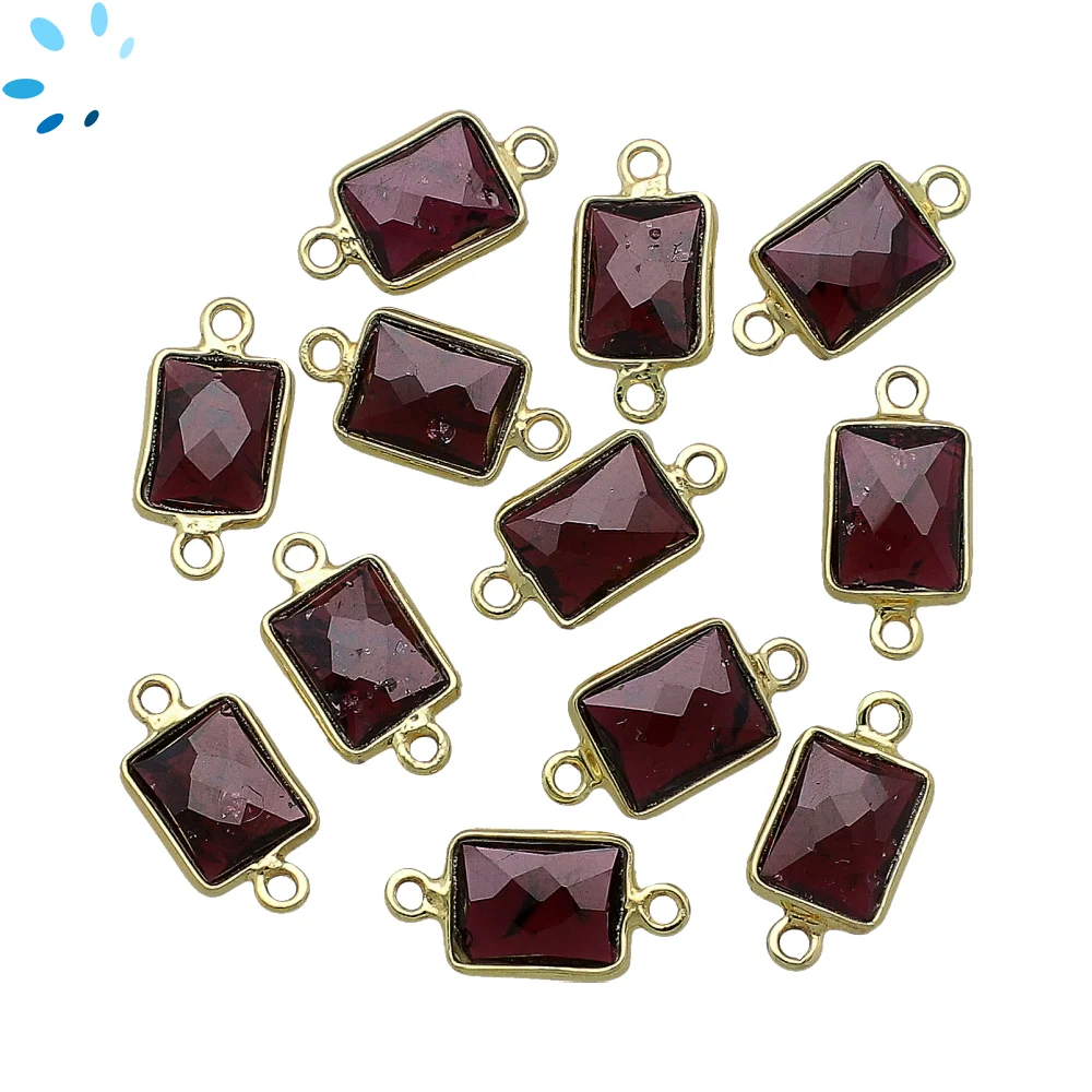 Garnet Rectangle Bezel Connector 11x9mm - 18k Gold Plated Sterling Silver - Set of 4
