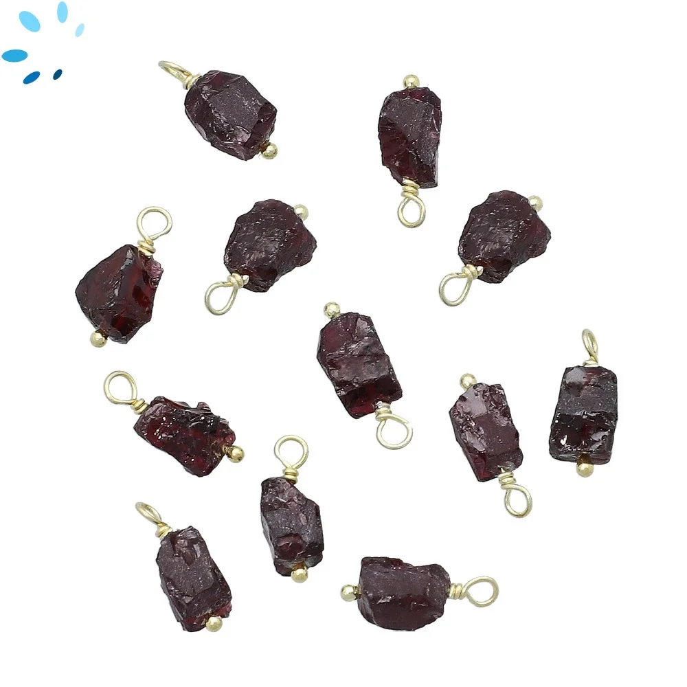 Garnet Rough Bezel Pendant Charm 8x5 - 10x7mm - 18k Gold Plated Sterling Silver - Set of 4