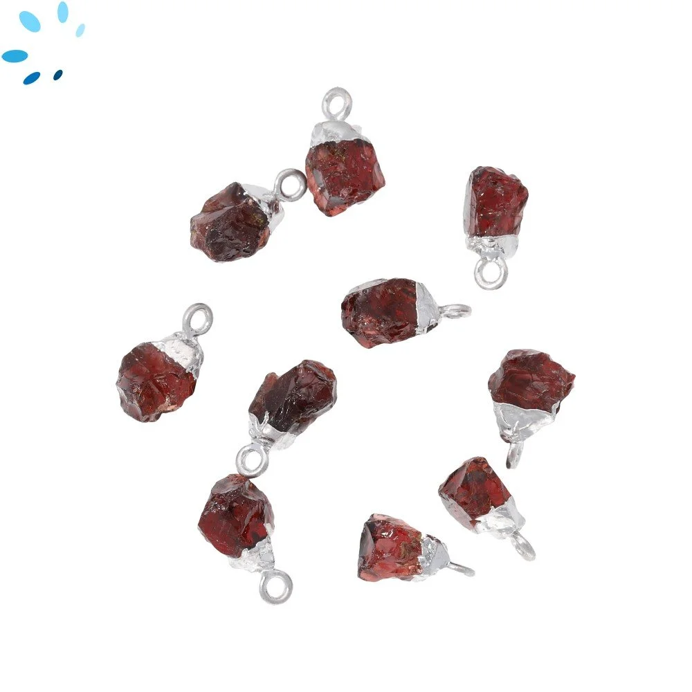 Garnet Rough Charm Pendant 8x5mm - 10x7mm Silver Electroplated - Set of 4