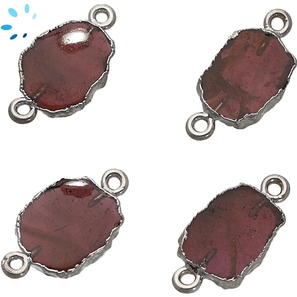 Garnet Slice Connector 12x10 - 14x12mm Silver Electroplated - Set of 4