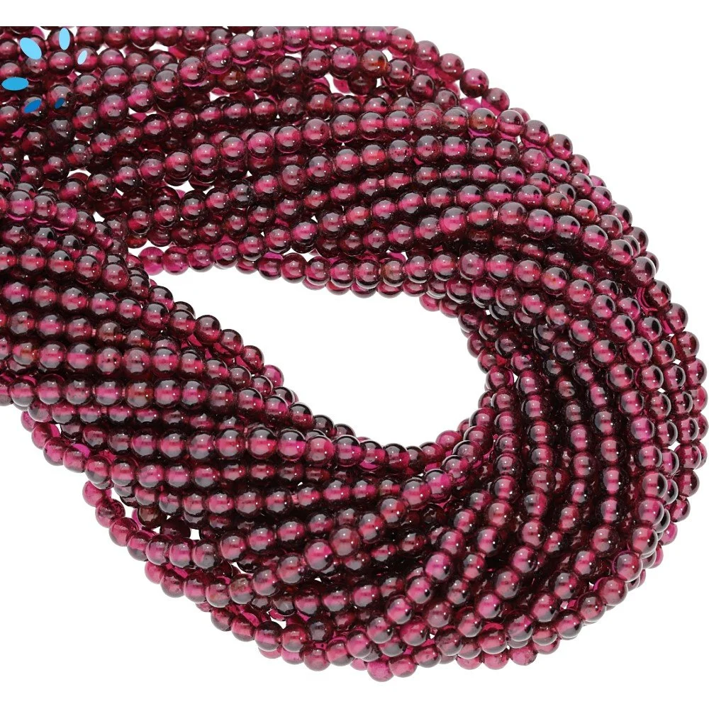Garnet Smooth Round Top to Bottom Drilled Beads 3mm - 14 Inch Strand