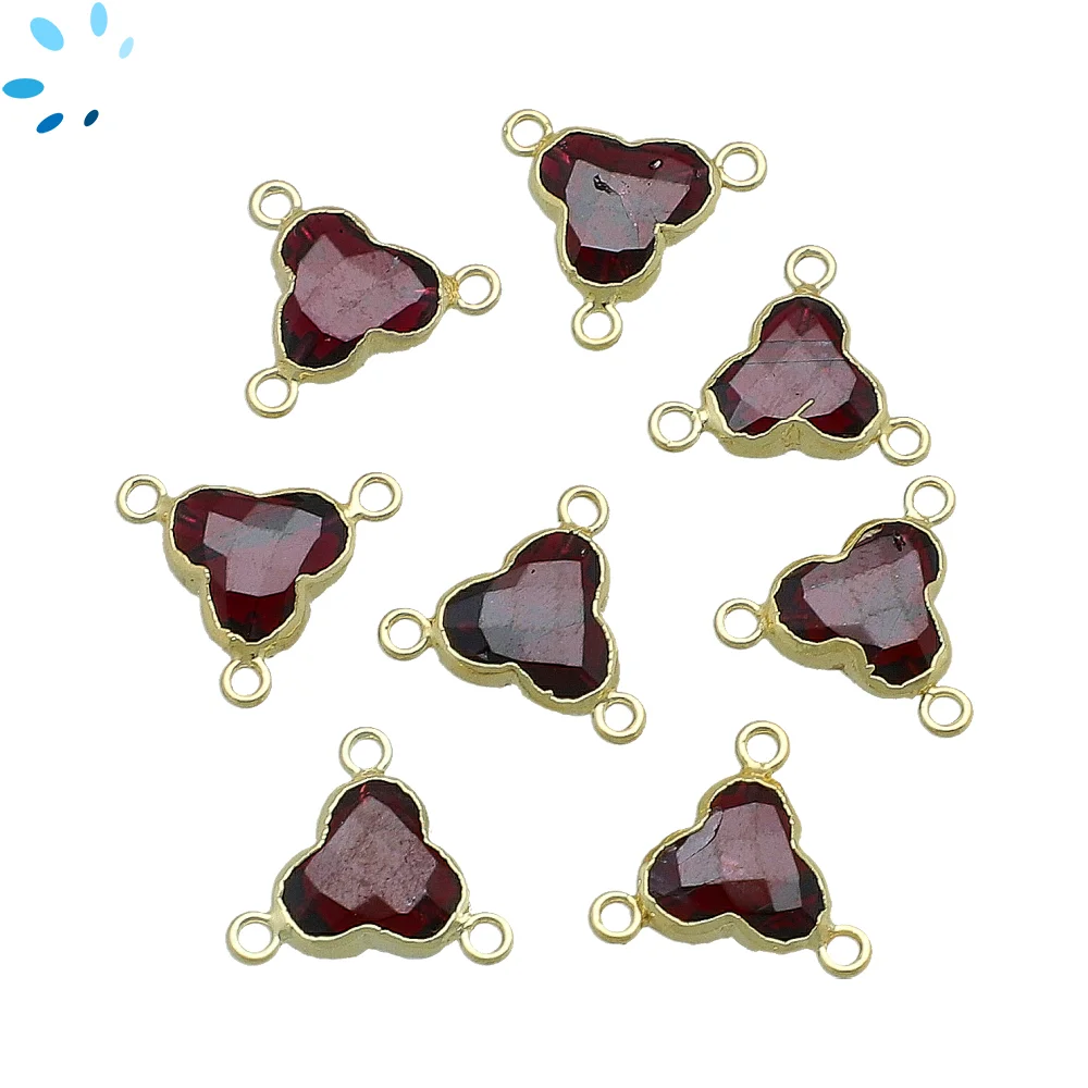 Garnet Trefoil Connector 10mm 18k Gold Electroplated - Set of 4