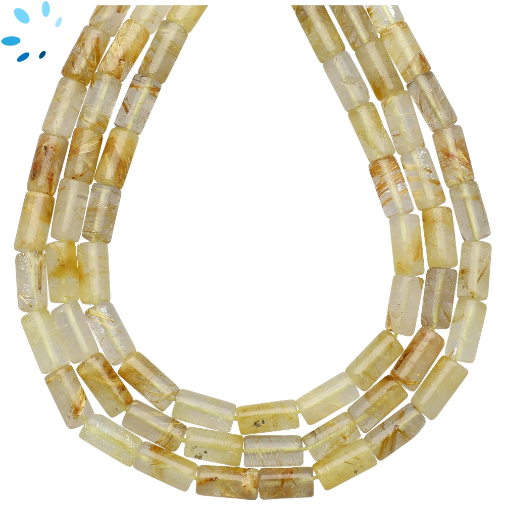 Golden Rutilated Quartz Faceted Tube Top to Bottom Drilled Beads 10x5mm - 13 Inch Strand