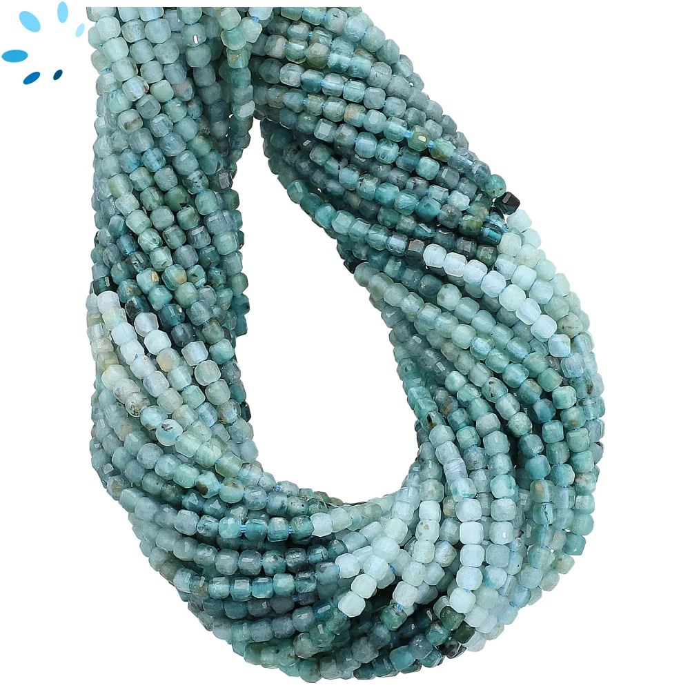 Grandidierite Faceted Cube Top to Bottom Drilled Beads 2.5mm - 13 Inch Strand
