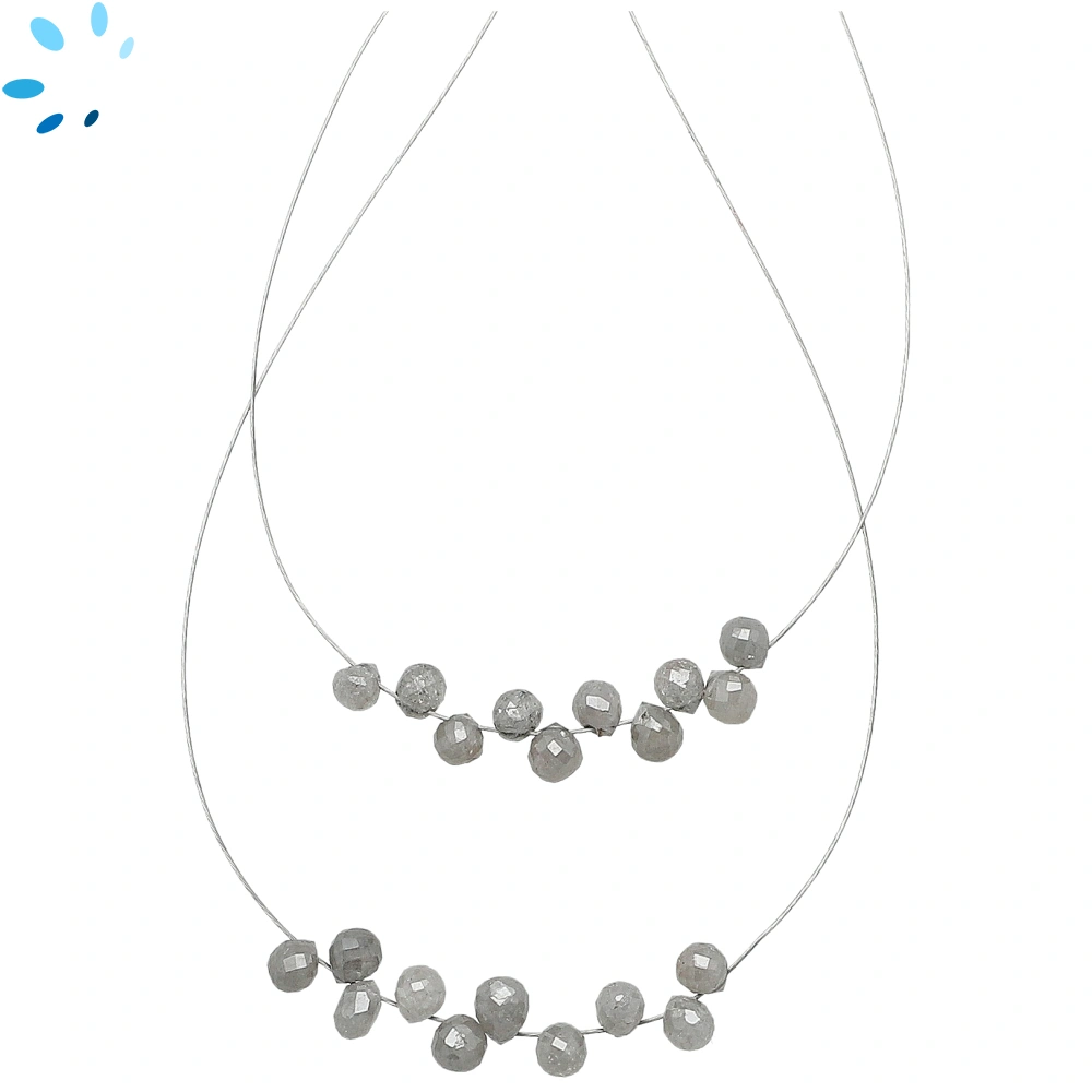 Gray Diamond Faceted Top Drilled Drop Beads 3x3mm - 1.5 Inch Strand