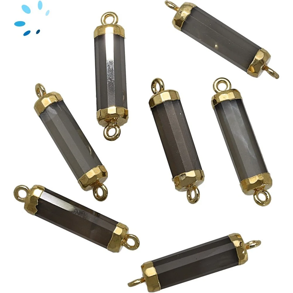 Gray Moonstone Barrel Connector 18x5mm 18k Gold Electroplated - Set of 4