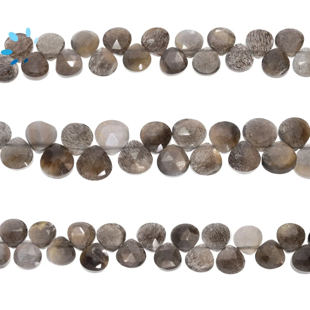 Gray Moonstone Faceted Heart Top Drilled Beads 7mm - 8 Inch Strand