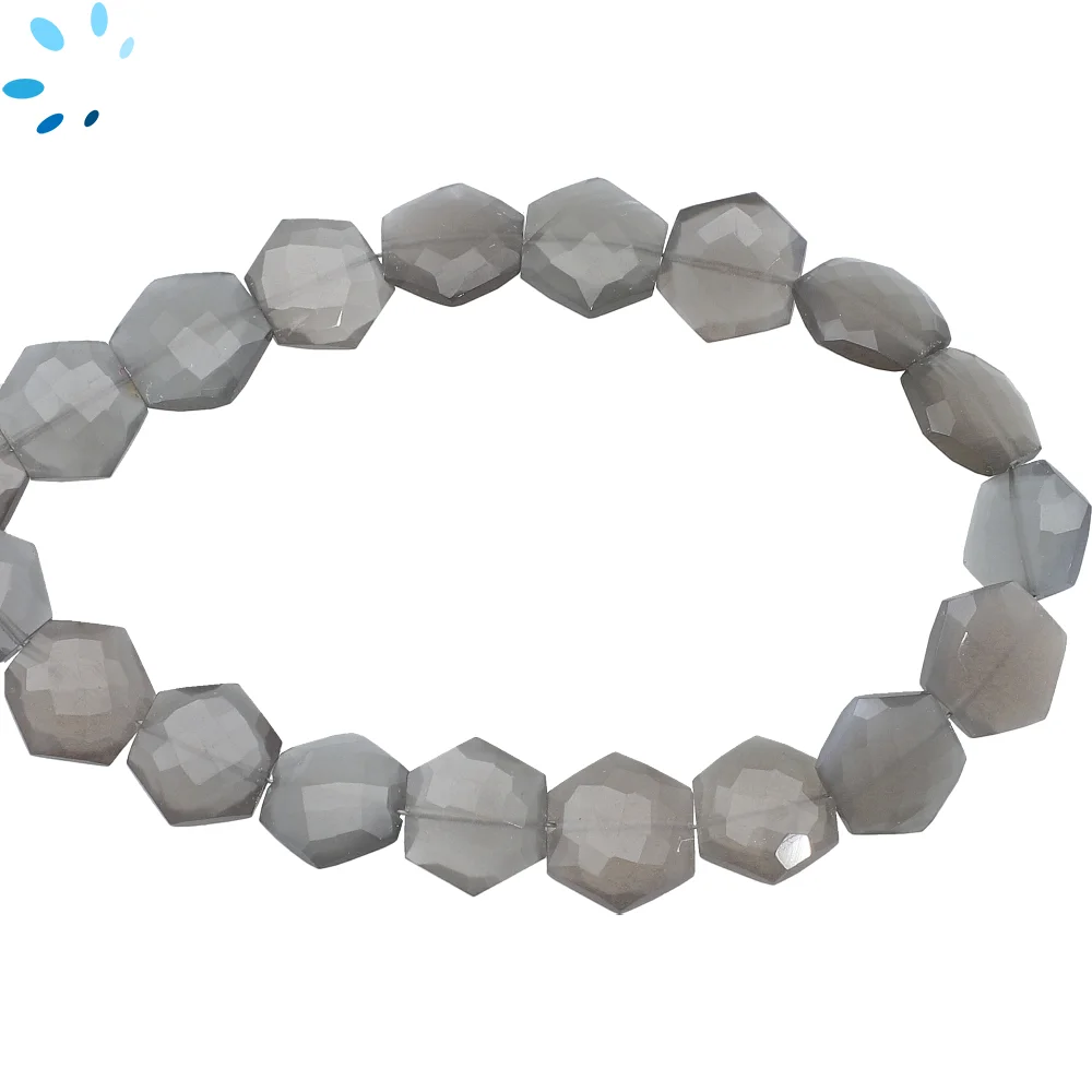 Gray Moonstone Faceted Hexagon Top to Bottom Drilled Beads 9mm - 8 Inch Strand