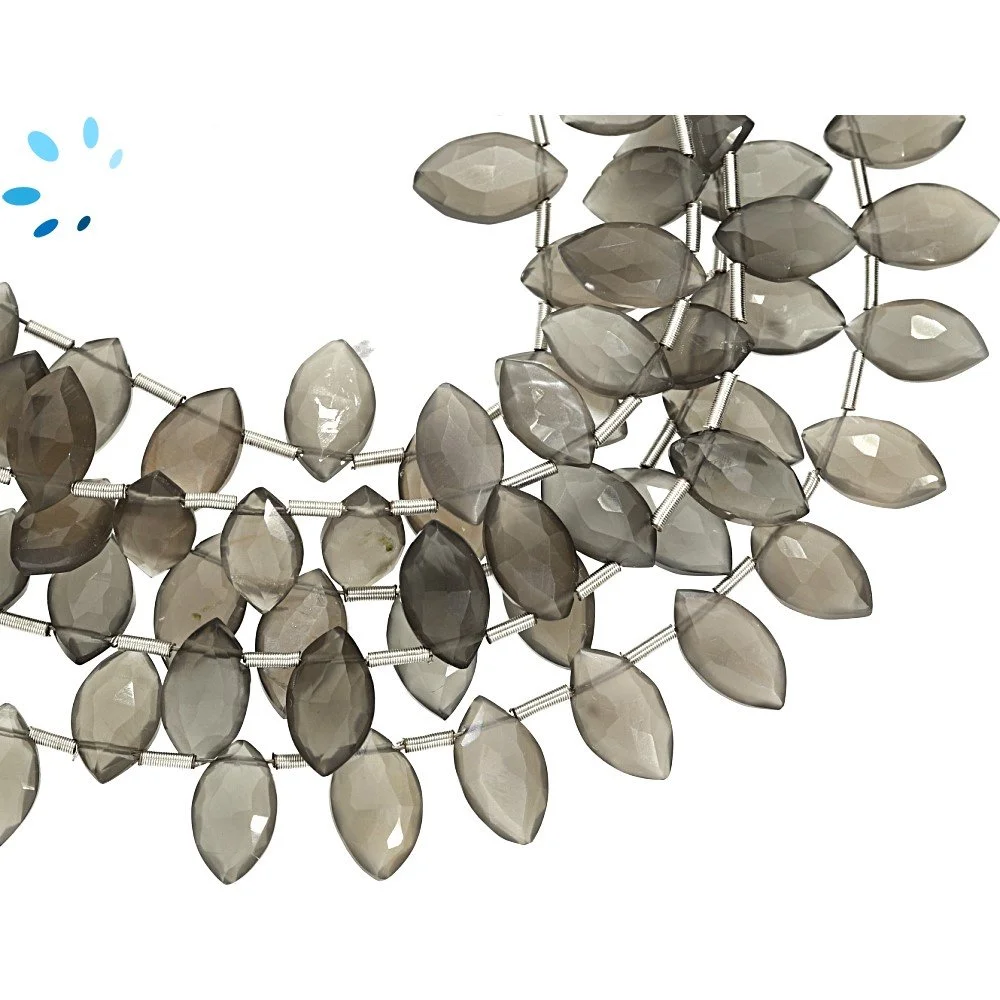 Gray Moonstone Faceted Marquise Top Drilled Beads 15x8 - 16x9mm - 8 Inch Strand