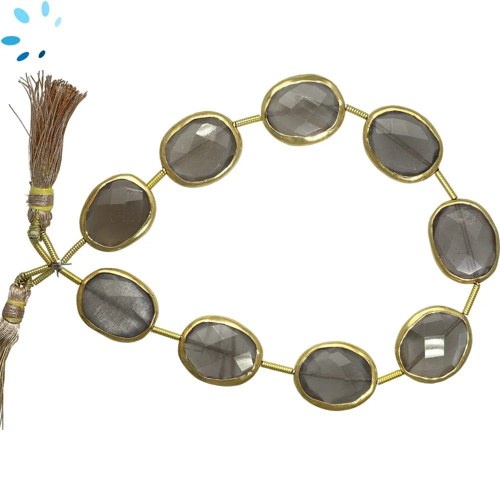 Gray Moonstone Faceted Nuggets Bezel Set Beads 12x14 - 14x16mm Top to Bottom Drilled - 18k Gold Plated Sterling Silver