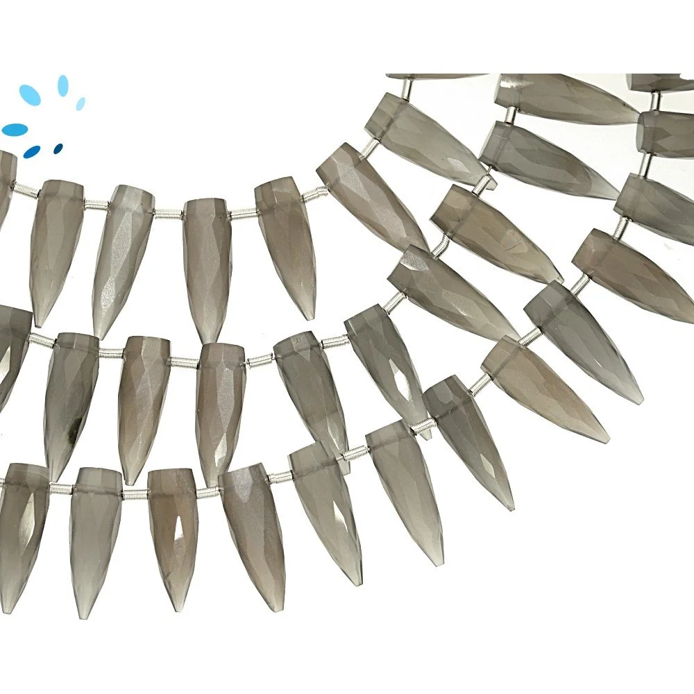 Gray Moonstone Faceted Spike Top Drilled Beads 15x5 - 17x6mm - 8 Inch Strand