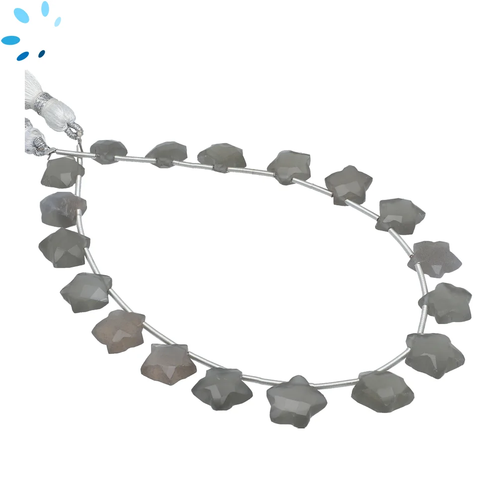 Gray Moonstone Faceted Star Top Drilled Beads 9mm - 8 Inch Strand
