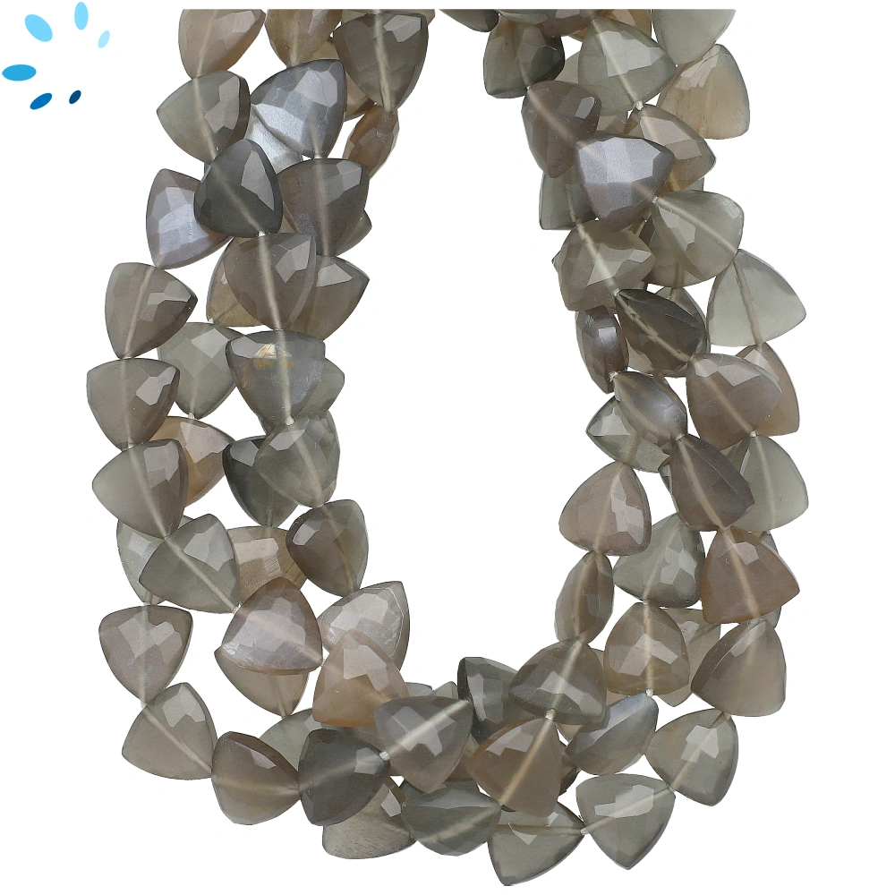 Gray Moonstone Faceted Trillion Top to Bottom Drilled Beads 9x9mm - 13 Inch Strand