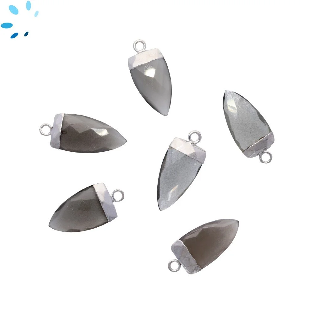 Gray Moonstone Half Marquise Charm Pendant 18X10mm Silver Electroplated - Set of 2