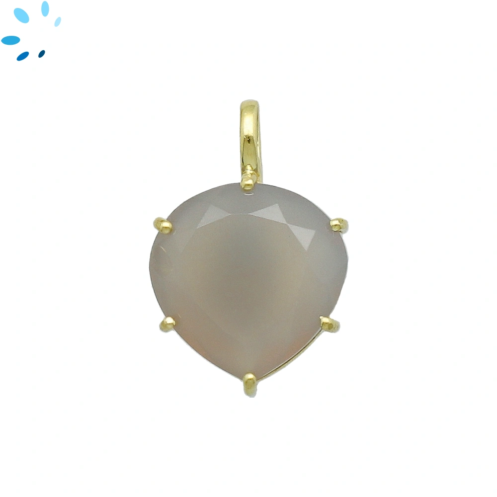 Gray Moonstone Heart Prong-Set Pendant Charm 16mm - 18k  Gold Plated Sterling Silver - 1 Piece