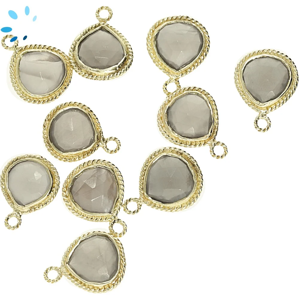 Gray Moonstone Heart Twisted Wire Bezel Pendant Charm 10mm - 18k Gold Plated Sterling Silver - Set of 4