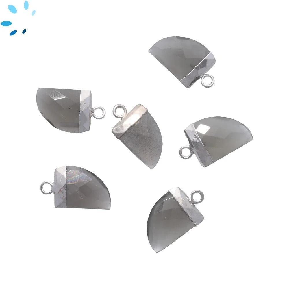 Gray Moonstone Horn Charm Pendant 13x10 - 15x12mm Silver Electroplated - Set of 4