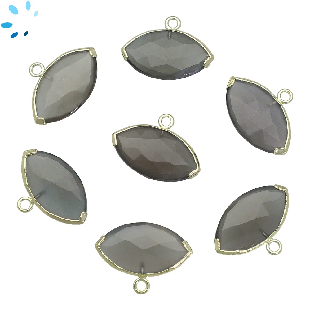 Gray Moonstone Marquise Charm Pendant 20x11mm 18k Gold Electroplated - Set of 2