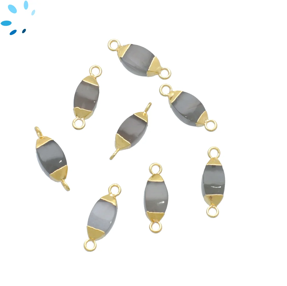 Gray Moonstone Marquise Connector 10x5mm - 14x6mm 18kGold Electroplated - Set of 4
