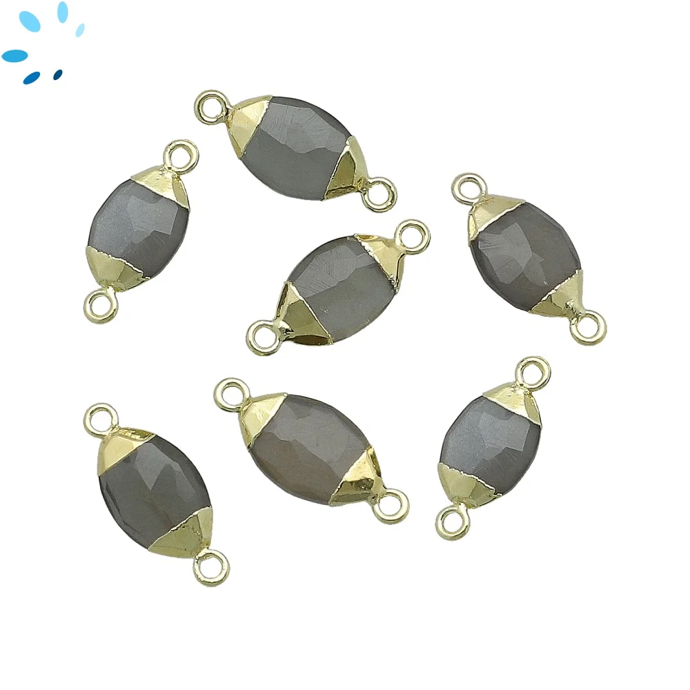 Gray Moonstone Marquise Connector 14x7 - 16x9mm 18k Gold Electroplated - Set of 4