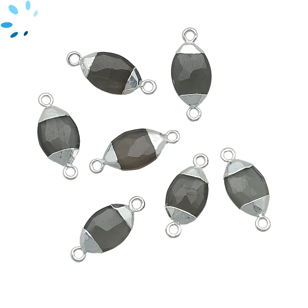 Gray Moonstone Marquise Connector 14x7 - 16x9mm Platinum Electroplated - Set of 4