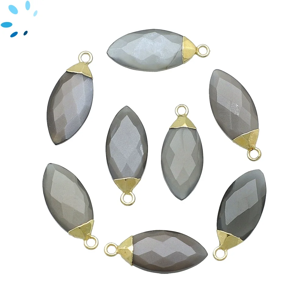 Gray Moonstone Marquise Pendant Charm 16x7 - 18x8mm 18k Gold Electroplated - Set of 4