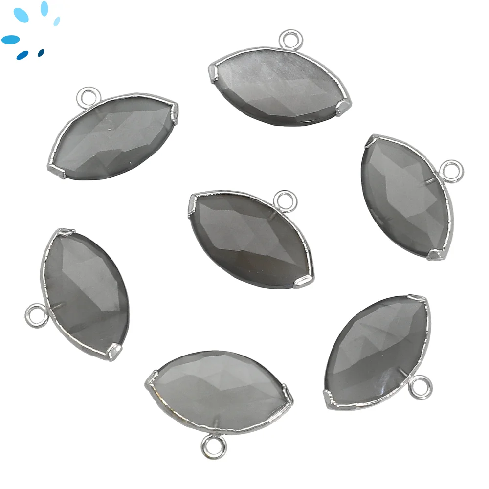 Gray Moonstone Marquise Pendant Charm 20x11mm Platinium Electroplated - Set of 2