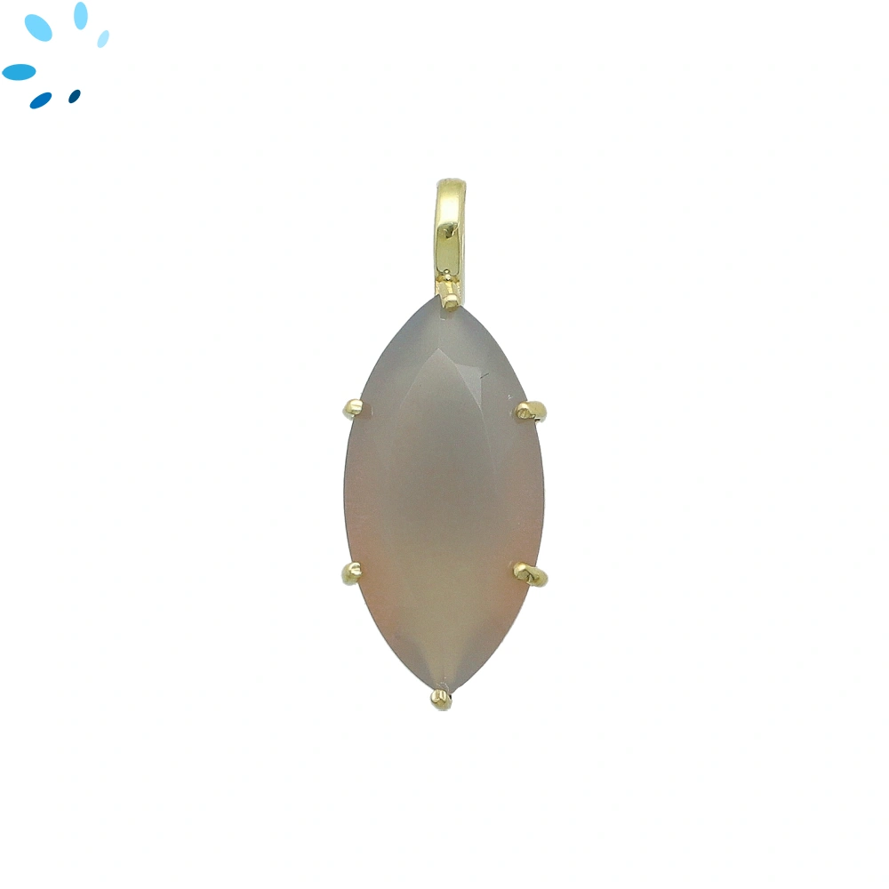 Gray Moonstone Marquise Prong-Set Pendant Charm 23x11mm - 18k  Gold Plated Sterling Silver - 1 Piece