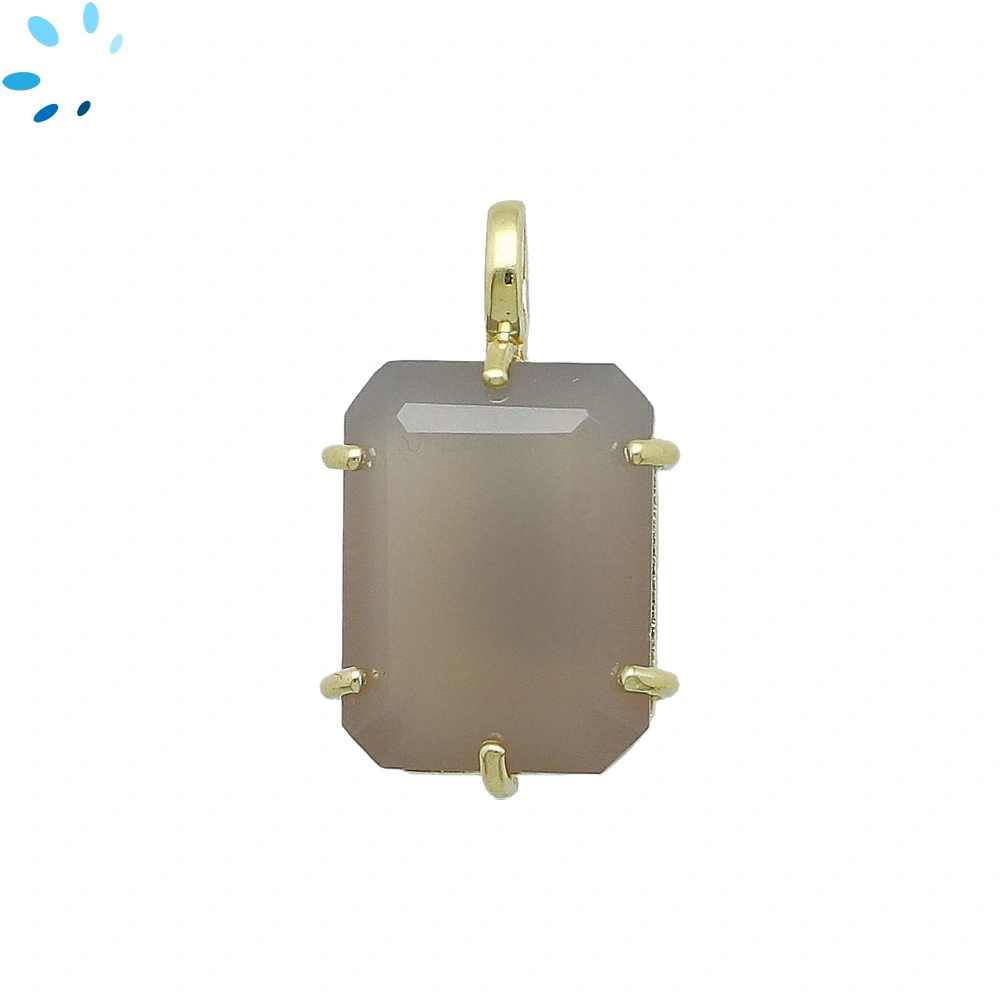 Gray Moonstone Octagon Prong-Set Pendant Charm 17x14mm - 18k  Gold Plated Sterling Silver - 1 Piece