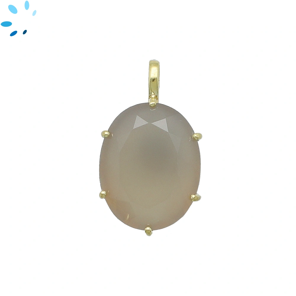 Gray Moonstone Oval Prong-Set Pendant Charm 19x14mm - 18k  Gold Plated Sterling Silver - 1 Piece