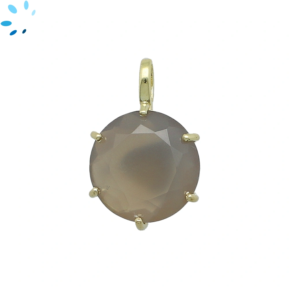 Gray Moonstone Round Prong-Set Pendant Charm 15mm - 18k  Gold Plated Sterling Silver - 1 Piece