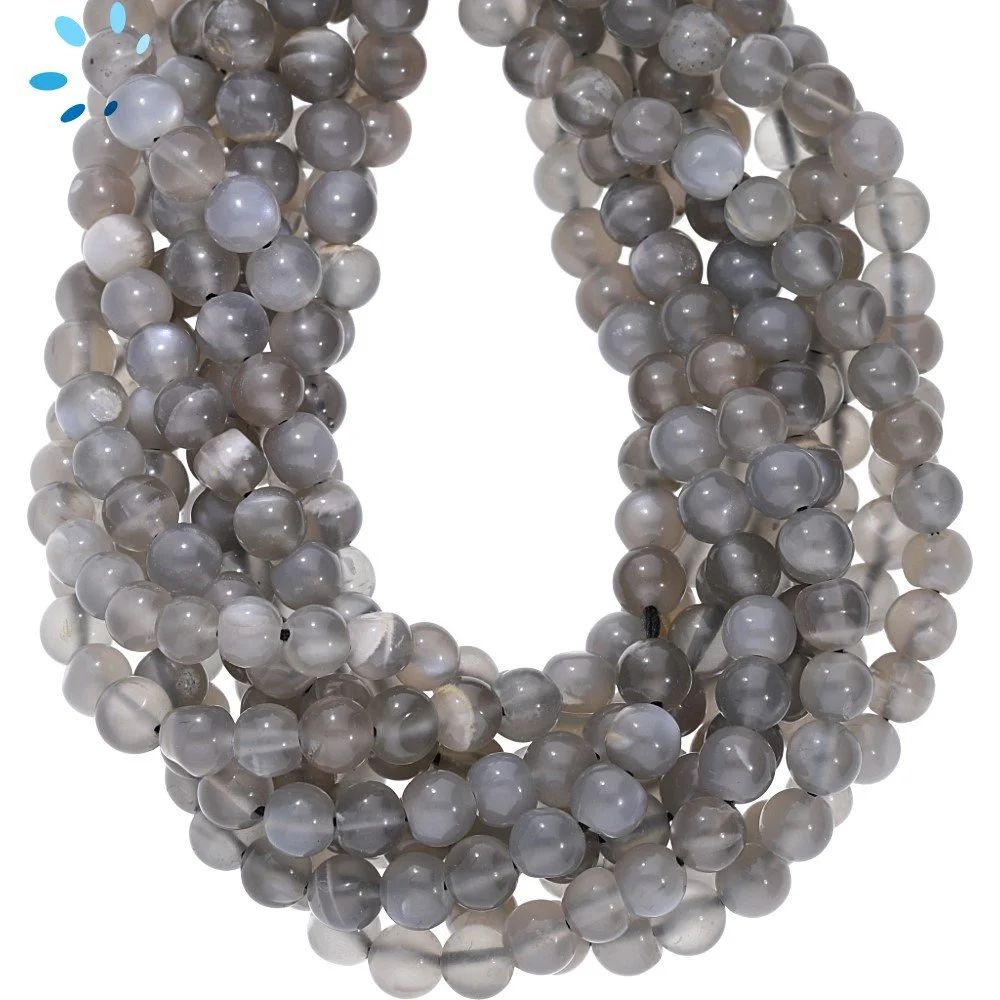 Gray Moonstone Smooth Round Beads 5mm - 14 Inch Strand