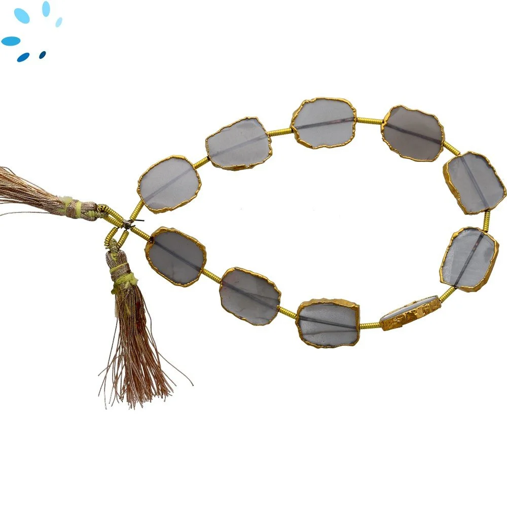 Gray Moonstone Top to Bottom Drilled Slice Beads 13x10 - 15x12mm - 18k Gold Electroplated