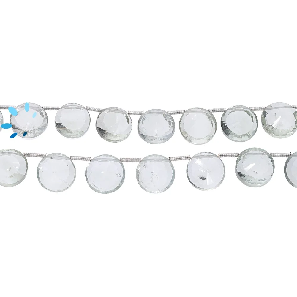 Green Amethyst Faceted Coin Top Drilled Beads 10mm - 8 Inch Strand